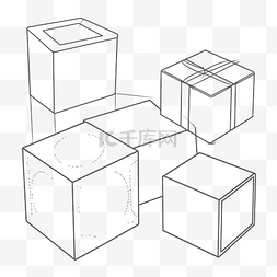 黑五盒子图片_五个彩色方框着色页轮廓草图 向