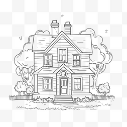 豪宅素描图片_带有豪宅轮廓草图插图的成人房屋
