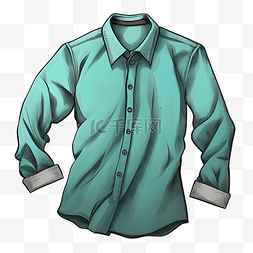 男服装款式图图片_蓝色衬衫基础款卷起袖口背景