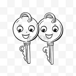 豆腐皮素描图片_一组有两个小脸的钥匙，拿着它们