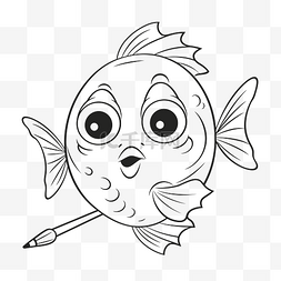 鱼线稿图图片_带眼睛的卡通鱼，用蓝色铅笔勾勒