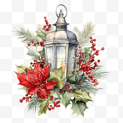 圣诞灯笼图片_植物圣诞灯笼装饰