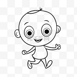 运动黑白线条图片_一个婴儿男孩的着色页跑来跑去，