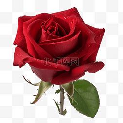 红色植物花朵绿叶图片_玫瑰叶子爱情透明