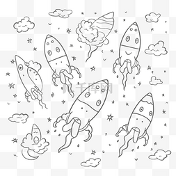 儿童画册内页图片_云和星下太空火箭的涂鸦着色页轮