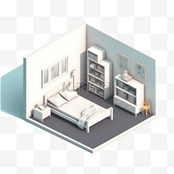 3d房间模型白色蓝色灰色立体
