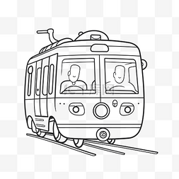 轨道火车图片_轨道轮廓草图上有电车的黑白彩色