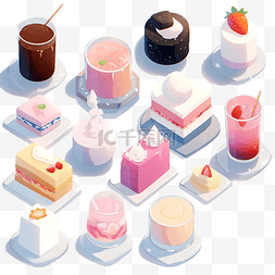 一组蛋糕美味食物插画