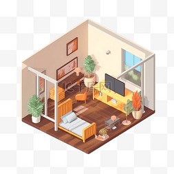 3d房间模型褐色地板立体