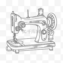 白色背景草图上缝纫机的轮廓图 