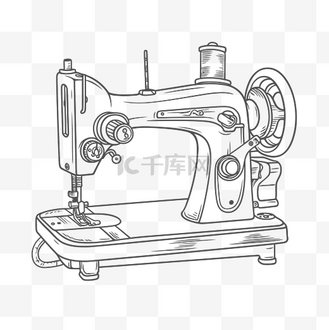 白色背景草图上缝纫机的轮廓图 向量