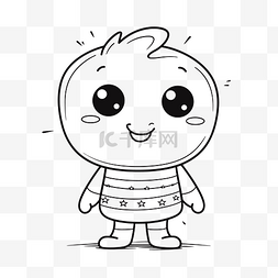 手的素描画图片_Cute boy coloring page for kids 黑白插画