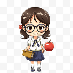 教师节女孩苹果眼镜卡通