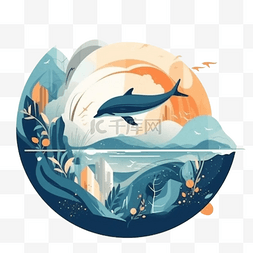 海底动物植物图片_海底海洋海豚插画