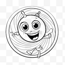旋转圆圈线条图片_圆圈中的卡通人物轮廓素描画 向