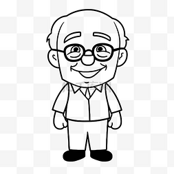 眼镜框logo图片_卡通老人戴眼镜着色页轮廓素描 
