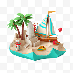 旅行插画插画图片_夏季海边度假帆船