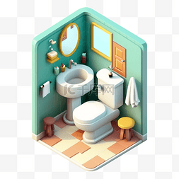 3d房间模型浴室极简小巧图案