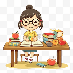 教师节女孩苹果水果卡通