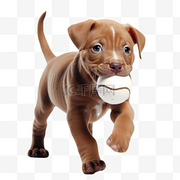 可爱的沙皮狗幼犬叼着棒球