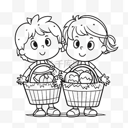 线描篮子图片_复活节篮子里的两个可爱的小男孩