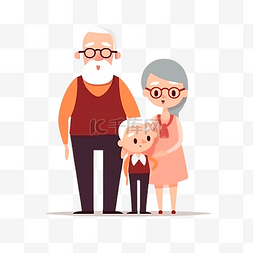 重阳节老人卡通人物图片_祖父母日温馨红色衬衫