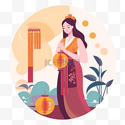 嫦娥备案月图片_中秋节仙女扁平