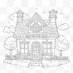 梦想黑图片_为孩子着色页轮廓草图的老房子图