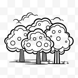 三棵树着色页与云在他们轮廓素描