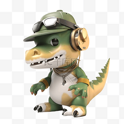 3d动物角色图片_恐龙说唱歌手耳机可爱3d立体角色