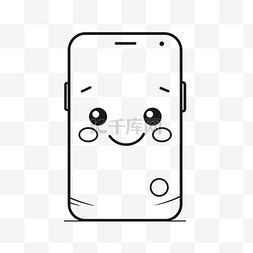 儿童线描手机图片_手机显示它的脸与微笑和大眼睛轮