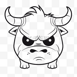 卡通公牛与愤怒的脸轮廓素描画 