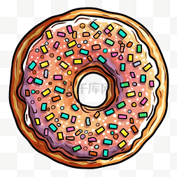 卡通饼甜甜圈图片_甜甜圈粉色巧克力酱糖粒图案