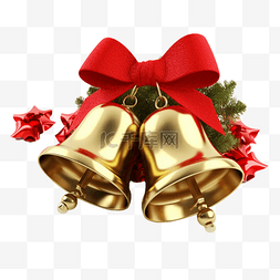 圣诞丝带铃铛图片_圣诞节铃铛金色挂件真实效果