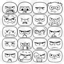 一组各种愤怒的脸纹身图轮廓草图