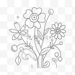 素描图画图片_可用作着色页轮廓草图的花朵图画