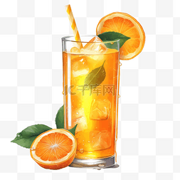 冷饮果汁图片_橙汁橙子叶子夏日透明