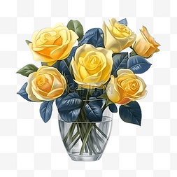 玻璃瓶插花图片_玫瑰花瓶黄色