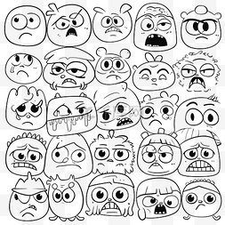 悲伤的面孔图片_卡通悲伤面孔的着色页矢量插图的