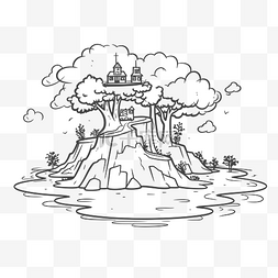 岛屿轮廓图片_一个有树和城堡的岛屿，靠近水着