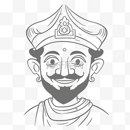 印度国王图片_留着胡子的卡通印度国王着色页轮