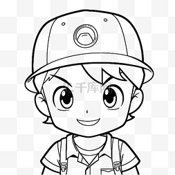棒球帽线描图片_可爱的卡通男孩与棒球帽着色页轮