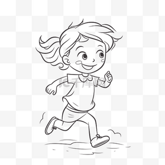 为孩子们绘制的正在奔跑的女孩轮廓素描的着色页 向量