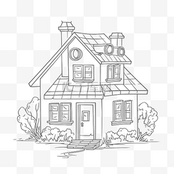 卡通房屋轮廓图片_卡通房子着色页轮廓素描 向量