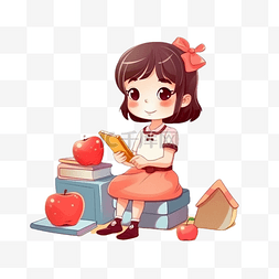 教师节女孩苹果桌子卡通