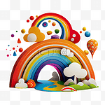 彩虹气球剪纸风格