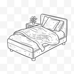 黑色扶手图片_带枕头和鲜花草图的床的轮廓图 