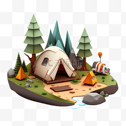 露营帐篷可爱插画