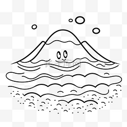 海洋轮廓草图上孤立火山的可爱可