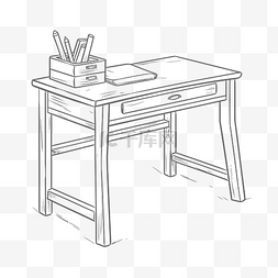 黑白家具线条图片_用铅笔和书籍轮廓素描为书桌上色